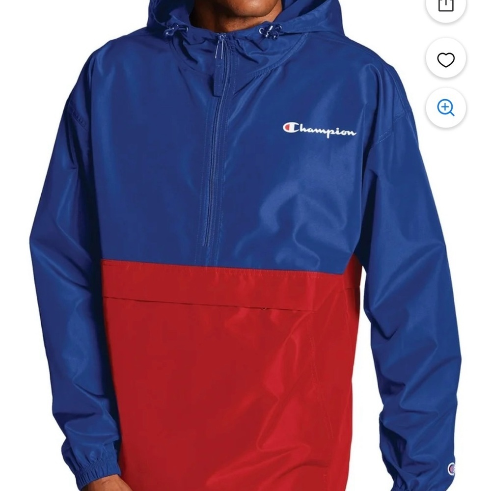 NEW Champion Packable Anorak 1/4 Zip Hooded Jacket Red Blue Colorblock Men XL
